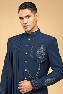 Picture of Magnificent Blue Designer Indo-Western Sherwani for Sangeet and Engagement