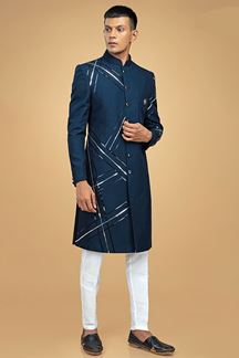 Picture of Fashionable Blue Designer Indo-Western Sherwani for Sangeet and Engagement