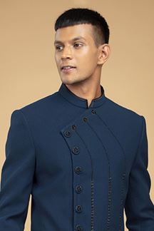 Picture of Appealing Navy Blue Designer Indo-Western Sherwani for Sangeet and Engagement