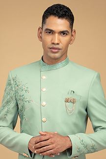 Picture of Aesthetic Pista Green Designer Indowestern Sherwani for Engagement and Wedding 