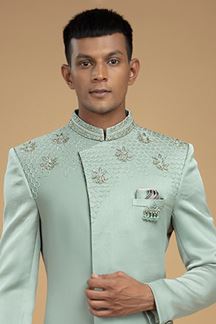 Picture of Majestic Light Blue Designer Indo-Western Sherwani for Engagement, and Reception