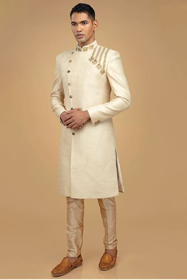 Picture of Charismatic Cream Designer Indo-Western Sherwani for Wedding  and Engagement