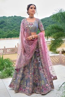 Picture of Exuberant Grey Designer Lehenga Choli for Engagement and Reception