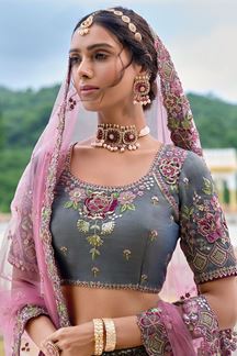 Picture of Exuberant Grey Designer Lehenga Choli for Engagement and Reception