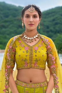 Picture of Royal Parrot Green and Yellow Designer Lehenga Choli for Haldi and Mehendi