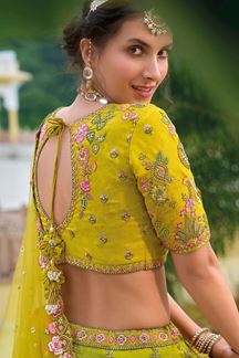 Picture of Royal Parrot Green and Yellow Designer Lehenga Choli for Haldi and Mehendi