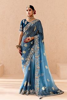 Picture of Royal Blue Shaded Designer Saree for Wedding and Reception