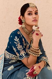 Picture of Royal Blue Shaded Designer Saree for Wedding and Reception