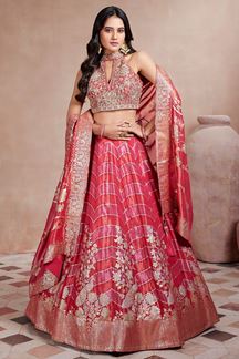 Picture of Charismatic Pink and Red Designer Indo-Western Lehenga Choli for Engagement Wedding, and Reception