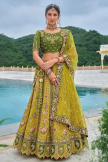 Picture of Enticing Green Designer Lehenga Choli for Mehendi and Wedding 