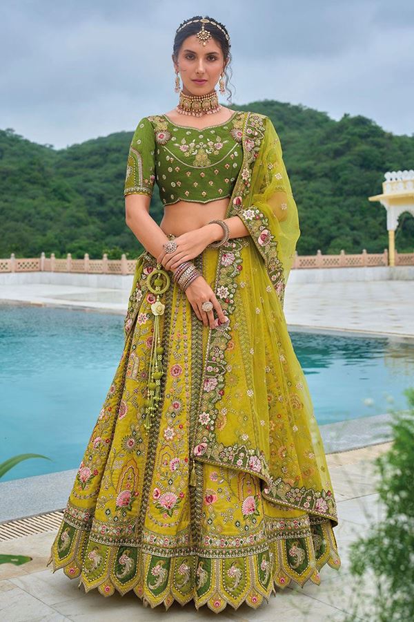 Picture of Enticing Green Designer Lehenga Choli for Mehendi and Wedding 