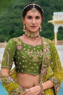 Picture of Enticing Green Designer Lehenga Choli for Mehendi and Wedding 