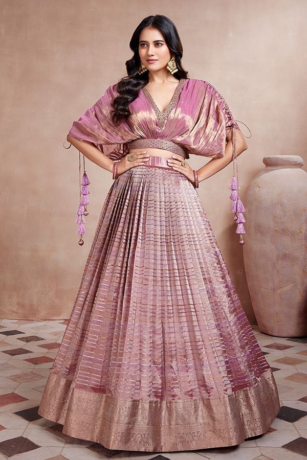 Picture of Alluring Onion Pink Designer Indo-Western Lehenga Choli for Party