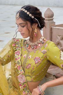 Picture of Stunning Designer Lehenga Choli with Colorful Kali for Wedding and Haldi