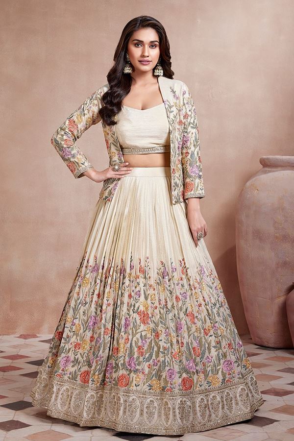 Picture of Glamorous Off-White Designer Indo-Western Lehenga Choli for Party