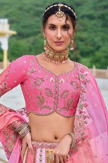 Picture of Lovely Pink Designer Lehenga Choli with Colorful Kali for Wedding and Haldi