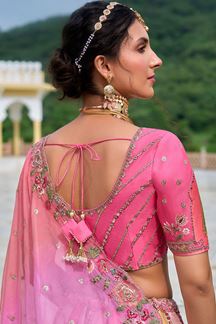 Picture of Lovely Pink Designer Lehenga Choli with Colorful Kali for Wedding and Haldi