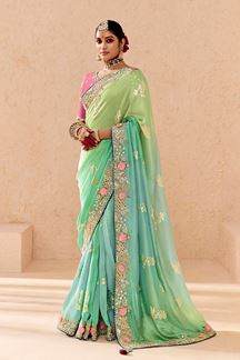 Picture of Captivating Blue and Green Shaded Designer Saree for Wedding and Reception