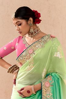 Picture of Captivating Blue and Green Shaded Designer Saree for Wedding and Reception