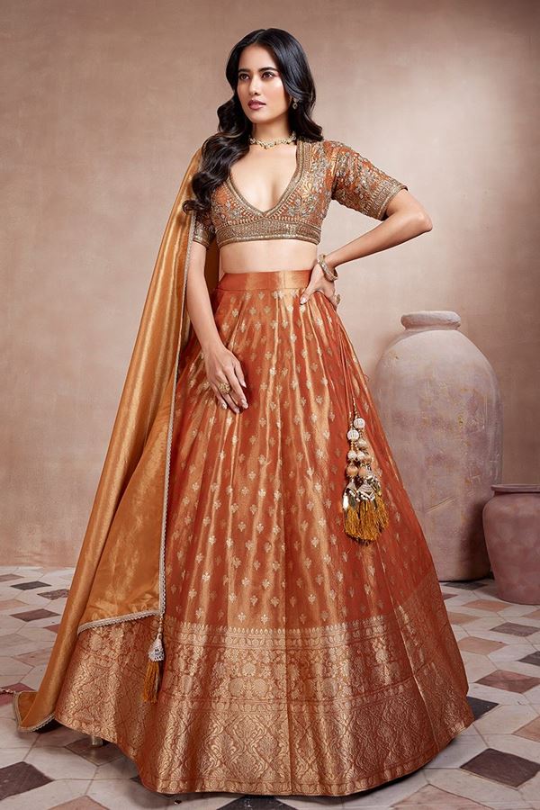 Picture of Attractive Orange Designer Wedding Lehenga Choli for Engagement, Wedding, and Reception