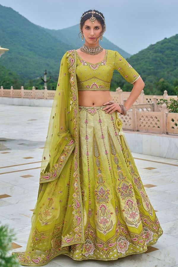 Picture of Marvelous Shaded Parrot Green Designer Lehenga Choli for Wedding and Mehendi