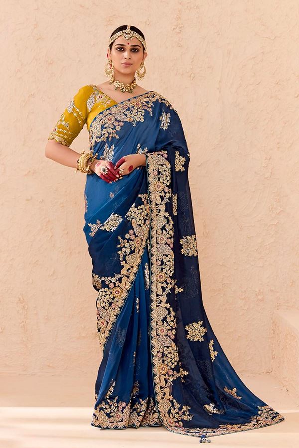 Picture of Charismatic Blue Shaded Designer Saree for Wedding and Reception