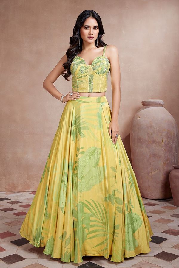 Picture of Impressive Yellow Designer Indo-Western Lehenga Choli for Haldi and Party