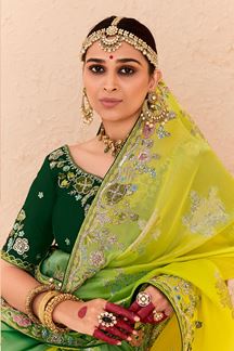 Picture of Spectacular Green and Yellow Designer Saree for Wedding and Haldi