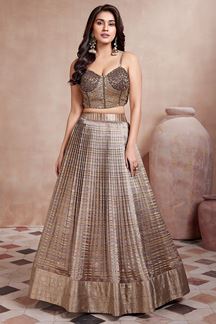 Picture of Astounding Brown Designer Indo-Western Lehenga Choli for Party and Sangeet