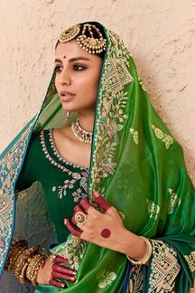 Picture of Creative Green and Blue Shaded Designer Saree for Wedding and Reception