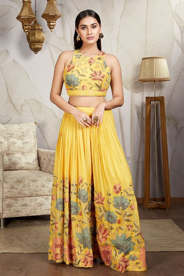 Picture of Glorious Yellow Designer Palazzo Suit for Haldi, Party and Festivals