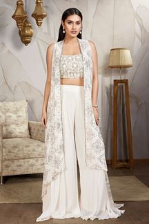 Picture of Divine White Designer Palazzo Suit for Party and Festivals