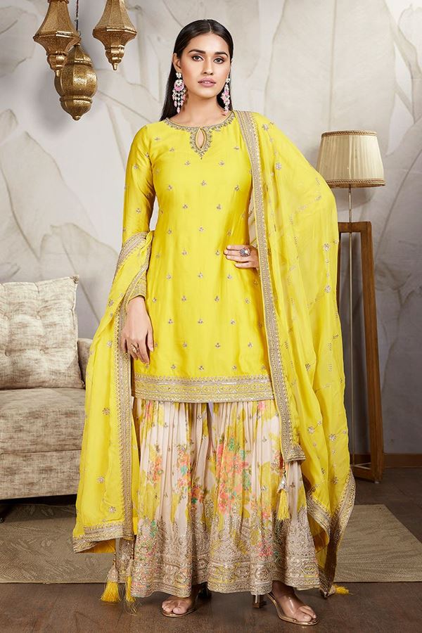 Picture of Appealing Yellow Designer Palazzo Suit for Haldi, Party and Sangeet