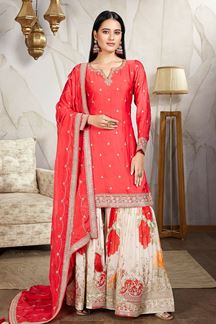 Picture of Trendy Red Designer Palazzo Suit for Wedding, Party, Festivals, and Sangeet