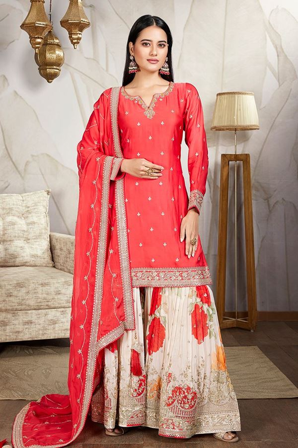 Picture of Trendy Red Designer Palazzo Suit for Wedding, Party, Festivals, and Sangeet