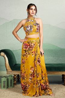 Picture of Charming Mustard Designer Palazzo Suit for Haldi and Party