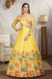 Picture of Flawless Yellow Georgette Designer Anarkali Suit for Haldi, Party and Festivals