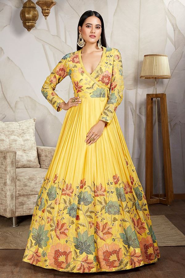 Picture of Flawless Yellow Georgette Designer Anarkali Suit for Haldi, Party and Festivals