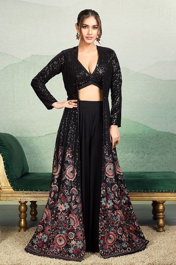 Picture of Stunning Black Designer Palazzo Suit for Party