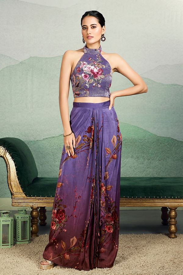 Picture of Irresistible Purple Designer Palazzo Suit for Party