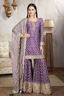 Picture of Aesthetic Purple Designer Gharara Suit for Engagement, Wedding, Reception, Sangeet, and Festivals