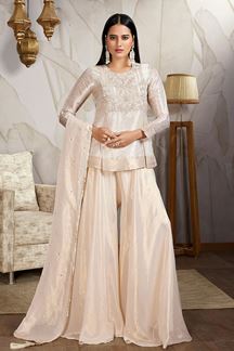 Picture of Surreal Cream Designer Palazzo Suit for Party