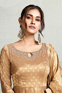 Picture of Pretty Brown Banarasi Silk Designer Anarkali Suit for Wedding, Reception, and Sangeet