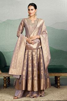 Picture of Classy Light Purple Banarasi Silk Designer Anarkali Suit for Wedding, Reception, and Sangeet