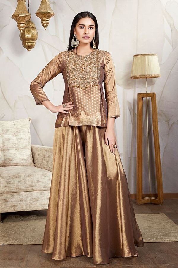 Picture of Flamboyant Brown Designer Palazzo Suit for Weddings, Reception, and Festivals