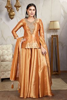 Picture of Vibrant Orange Designer Palazzo Suit for Weddings, Reception, and Festivals