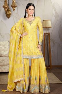 Picture of Heavenly Yellow Designer Gharara Suit for Haldi, Reception, and Festivals