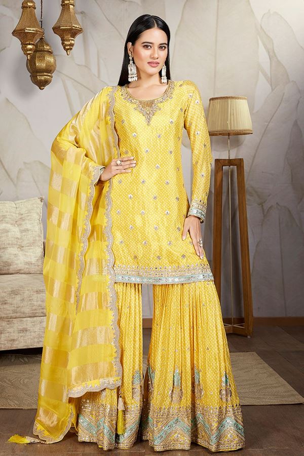 Picture of Heavenly Yellow Designer Gharara Suit for Haldi, Reception, and Festivals