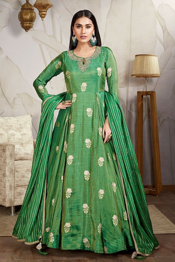 Picture of Fashionable Green Georgette Designer Anarkali Suit for Mehendi and Festivals