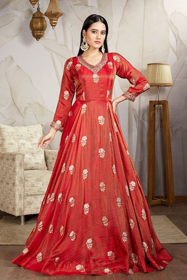 Picture of Striking Red Georgette Designer Anarkali Suit for Wedding and Festivals